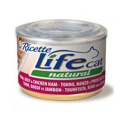 LifeCat - Консервы для кошек с тунцом, говядиной и ветчиной в бульоне 150гр