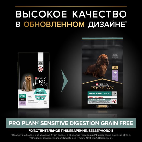 Pro Plan Grain Free - Беззерновой сухой корм для малых пород собак с индейкой (Small)