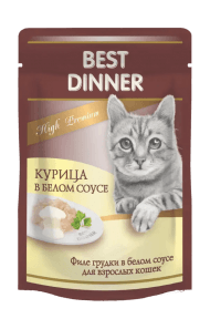 Best Dinner High Premium - Консервы для кошек, Курица в белом соусе, 85 гр