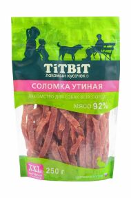 TiTBiT - Лакомство для собак всех пород, Соломка Утиная, Упаковка XXL, 250 гр
