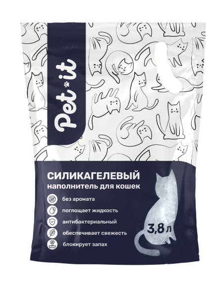 Pet-it - Силикагелевый наполнитель для кошек Crystal White, Без аромата