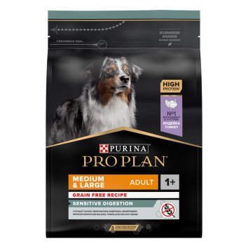 Pro Plan Grain Free - Беззерновой сухой корм для собак средних и крупных пород, с индейкой