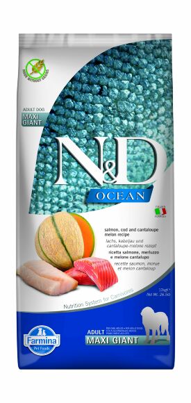 Farmina ND Ocean Cod, & Cantaloupe Melon Adult Giant Maxi - Сухой корм для собак гигантских пород, лосось, треска и дыня 12кг