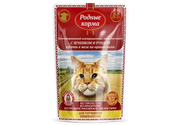 Родные Корма - Пауч для кошек, для улучшения пищеварения, с ягнёнком и рубцом, кусочки в желе по-архангельски 85 гр