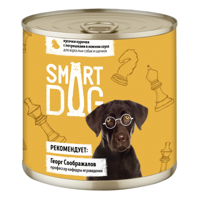 Smart Dog - Консервы для собак и щенков кусочки курочки с потрошками в нежном соусе Smart Dog - Консервы для собак и щенков кусочки курочки с потрошками в нежном соусе
