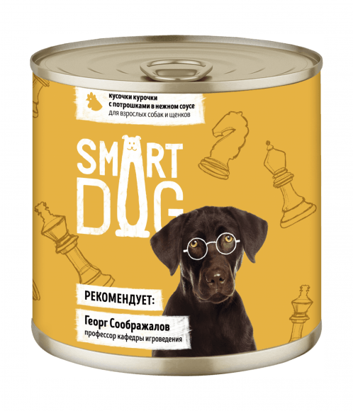 Smart Dog - Консервы для собак и щенков кусочки курочки с потрошками в нежном соусе