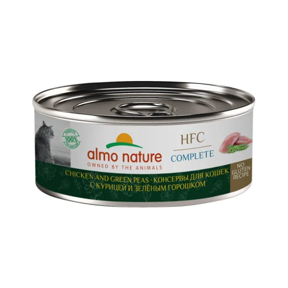 Almo Nature HFC - Корм консервированный полнорационный для кошек, с курицей и зеленым горошком 100гр