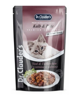 Dr. Clauders - Пауч для кошек, с телятиной и индейкой, кусочки в соусе, 85гр