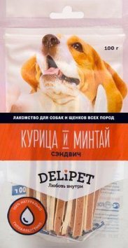 Delipet Сэндвич с курицей и минтаем для собак