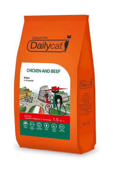 Dailycat Casual Line Kitten - Сухой корм для котят, с цыпленком и говядиной