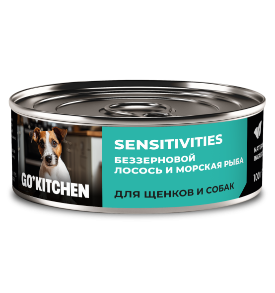 Go&amp;#039;Kitchen Sensitivities - Консервы беззерновые для собак и щенков с чувствительным пищеварением с лососем и морской рыбой, 100гр