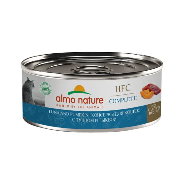 Almo Nature HFC - Корм консервированный полнорационный для кошек, с тунцом и тыквой 100гр