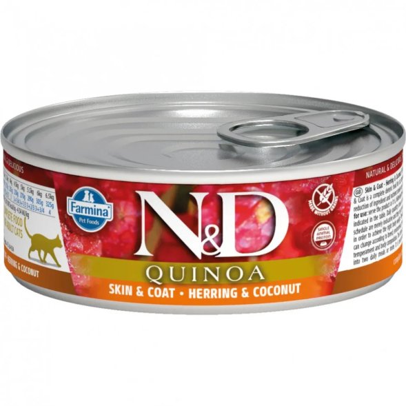 Farmina N&amp;amp;D Quinoa - Влажный беззерновой корм для взрослых кошек с киноа, перепелом и кокосом, 80 г
