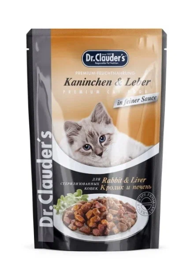 Dr. Clauders - Пауч для стерилизованных кошек, с кроликом и печенью, в соусе, 85гр