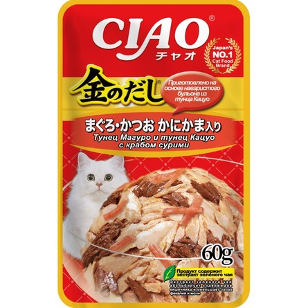 Inaba Kinnodashi - Паучи для кошек, тунец магуро и кацуо с сурими в желе, 60 гр