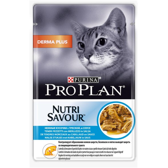Pro Plan - Паучи для кошек с чувствительной кожей, с треской 85гр