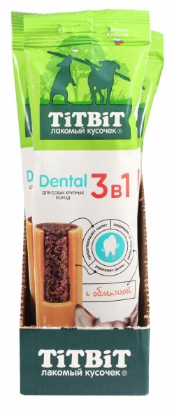 TiTBiT - Лакомства Дентал 3 в 1 для собак крупных пород, с облепихой 95гр