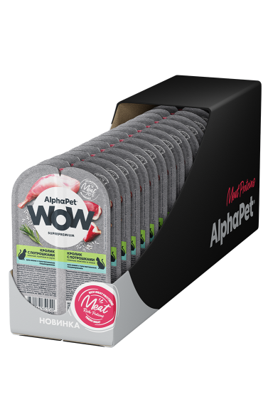 AlphaPet Wow СуперПремиум - Ламистер влажный корм для кошек, с чувствительным пищеварением, Кролик с Потрошками, 80 гр