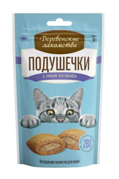Деревенские Лакомства - Подушечки для кошек, с пюре из краба 30гр