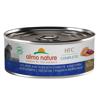 Almo Nature HFC - Корм консервированный полнорационный для кошек, с лососем, тунцом и морковью 100гр