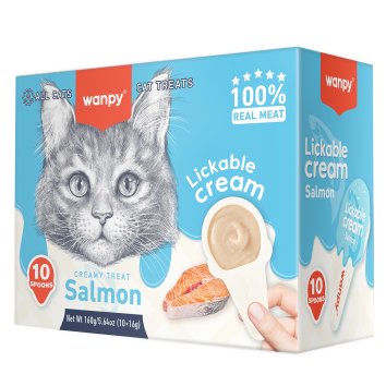 Wanpy Cat Лакомство для кошек "нежное пюре" с лососем и тунцом в ложечке 10 шт х16 г