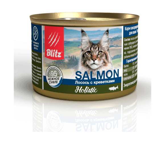 Blitz Holistic Salmon & Shrimps Adult Cats All Breeds - Консервы для взрослых кошек, с Лососем и Креветками, 200 гр