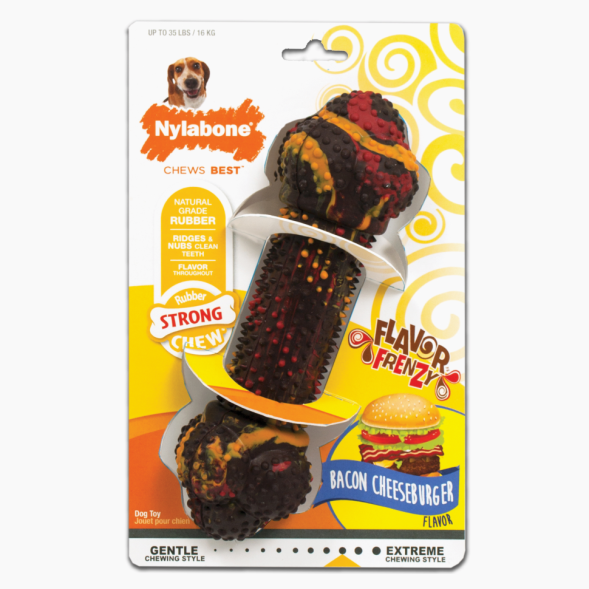 Nylabone - Косточка для собак жесткая, аромат чизбургер с беконом, М