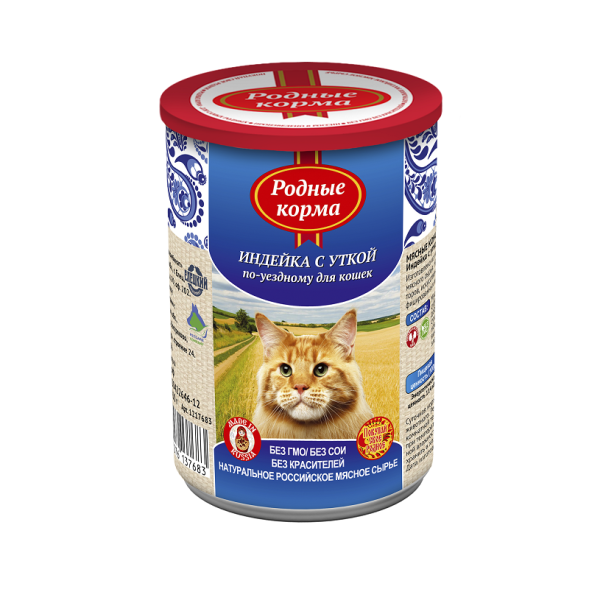 Родные Корма - Консервы для кошек индейка с уткой по-уездному