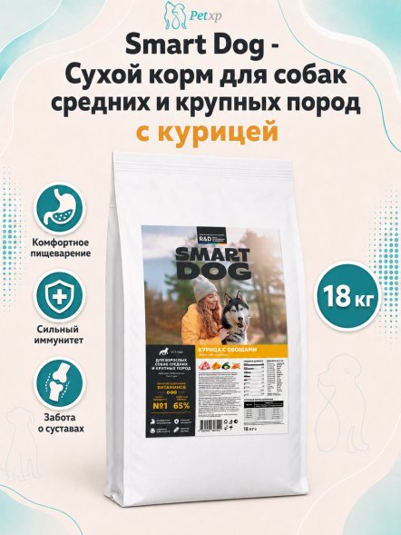 Smart Dog - Сухой корм для собак средних и крупных пород, с Курицей