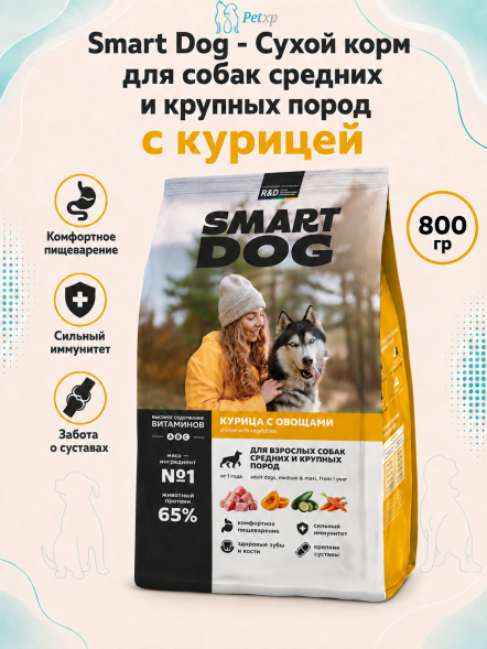 Smart Dog - Сухой корм для собак средних и крупных пород, с Курицей