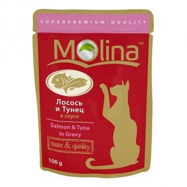 Molina - Паучи для Кошек с Лососем и тунцом в соусе 100 гр