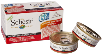 Schesir - Консервы для кошек с тунцом и креветками 50 гр* 6шт