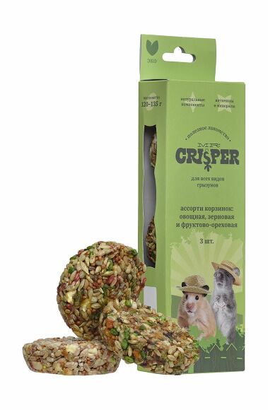 MR.Crisper - Лакомство для грызунов: Ассорти корзинок - овощная, фруктово-ореховая и зерновая 120гр