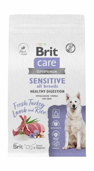 Brit Care Dog Adult Sensitive Healthy Digestion - Сухой корм для собак всех пород с индейкой и ягненком