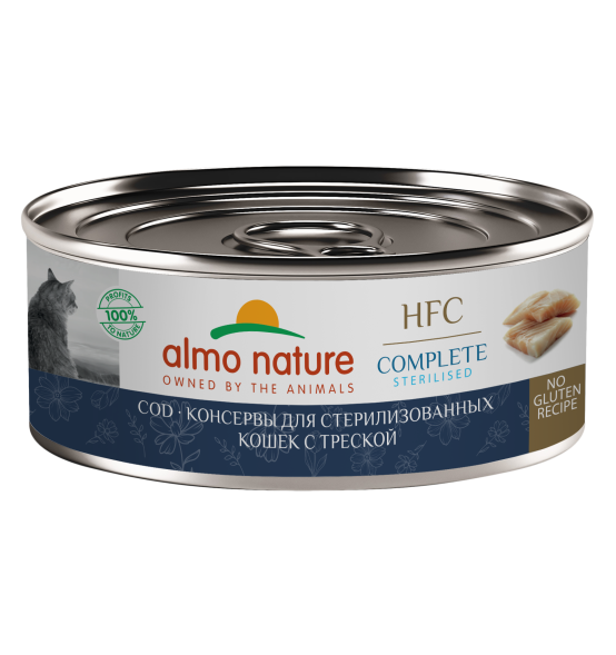 Almo Nature HFC Sterilised - Корм консервированный полнорационный для стерилизованных кошек с треской 100 гр