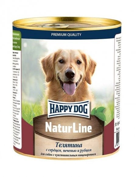 Happy Dog - Консервы для собак, Телятина с сердцем, печенью и рубцом, 970гр