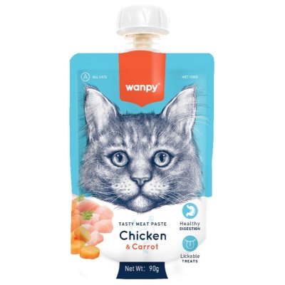 Wanpy Cat - Лакомство для кошек, Мясной мусс из курицы и моркови 90, гр