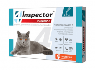 Inspector Quadro - Капли на холку для кошек 4-8 кг, от глистов, насекомых, клещей, 0.8 мл