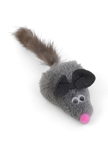 PetSHOP - Игрушка для кошек с хвостом из натуральной норки, серая