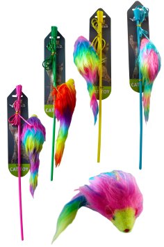 Papillon - Удочка-дразнилка для кошек с радужной мышкой 9см