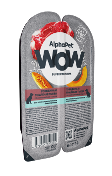AlphaPet Wow СуперПремиум - Ламистер влажный корм для собак с чувствительным пищеварением, Говядина и Томленая Тыква, 100 гр