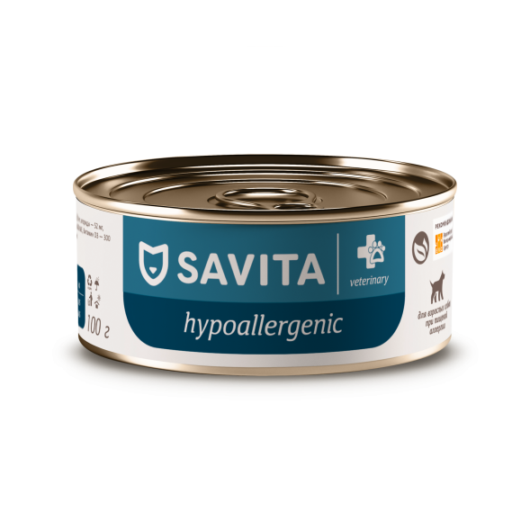 Savita Vet Hypoallergenic - Ветеринарный диетический влажный корм для взрослых собак при пищевой аллергии, 100 г