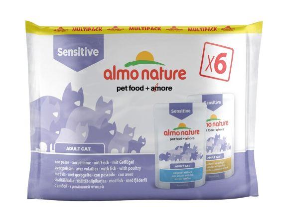 Almo Nature - PFC Sensitive - Набор паучей для для улучшения работы кишечника, с рыбой и курицей, 6 шт. по 70гр.