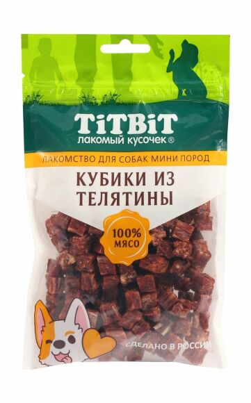 TiTBiT - Лакомство для собак мини пород, Кубики из Телятины, 100 гр