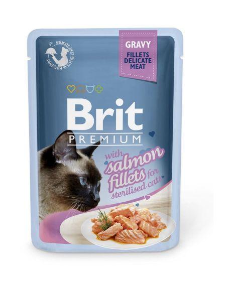 Brit Premium Salmon - Паучи для стерилизованных кошек: кусочки из филе лосося в соусе 85гр