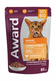 Award Urinary - Влажный корм для профилактики мочекаменной болезни у взрослых кошек кусочки в соусе с курицей 85г