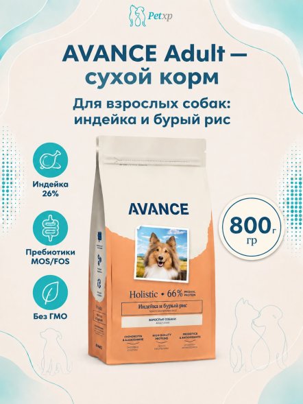 Avance - Полнорационный сухой корм для взрослых собак, с Индейкой и Бурым Рисом