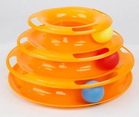 Homecat - Игрушка для кошек, Трэк пластиковый трехэтажный с мячиками 24,5х12см