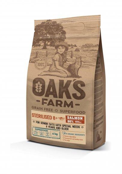 Oak's Farm Sterilised 8+ Cat Salmon - Сухой корм для стерилизованных кошек старше 7 лет, с лососем