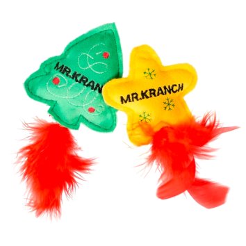 Mr. Kranch - Набор игрушек для кошек, ёлочка и звездочка, новогодняя плюшевые с кошачьей мятой и перышками 50 см
